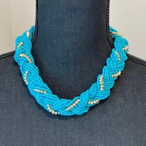 Turquoise Plaited Choker Statement Costume Jewelry Necklace